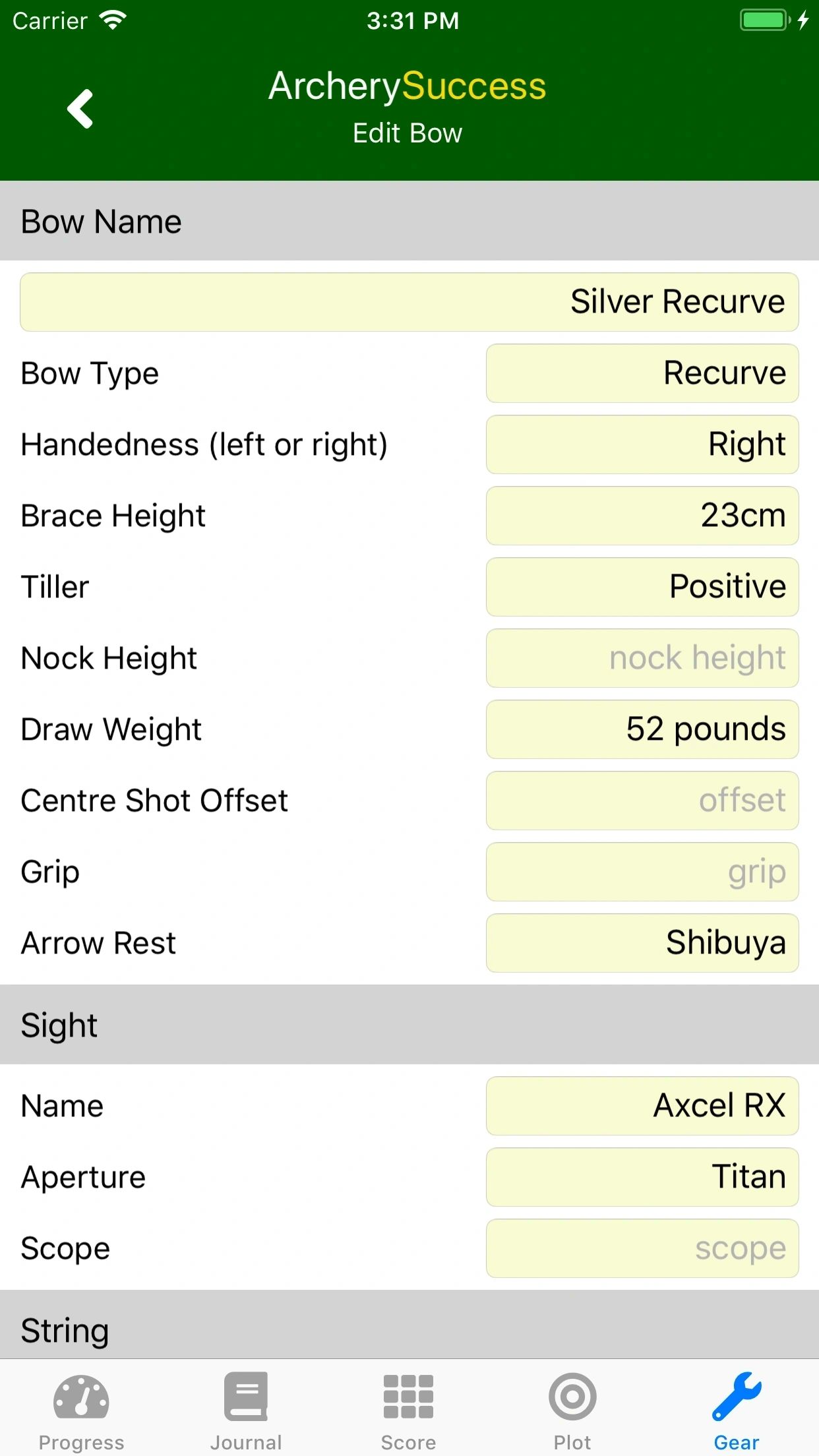 Edit Bow Screen
