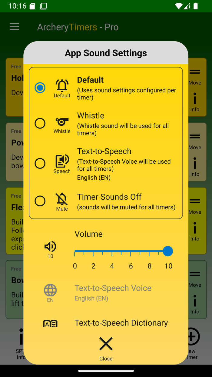 App sound options