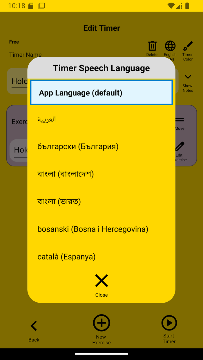 App speech language settings