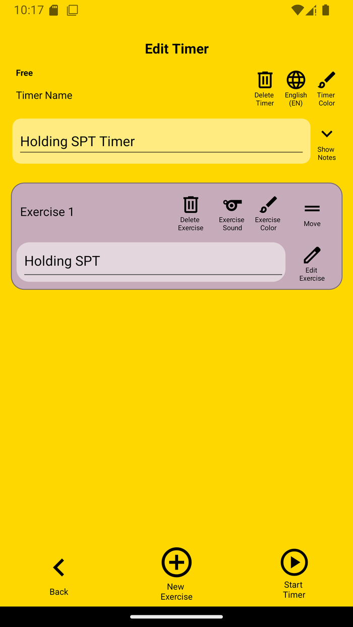 Edit timer screen