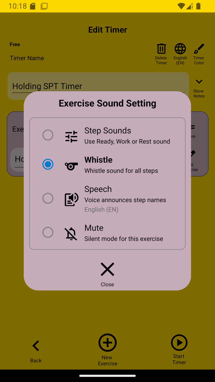 Edit timer exercise sound